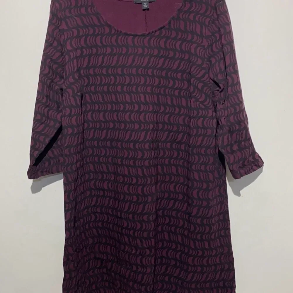 Ellos Women's Black Burgundy Crew Neck‎ 3/4 Sleeve Mini Dress Size Large